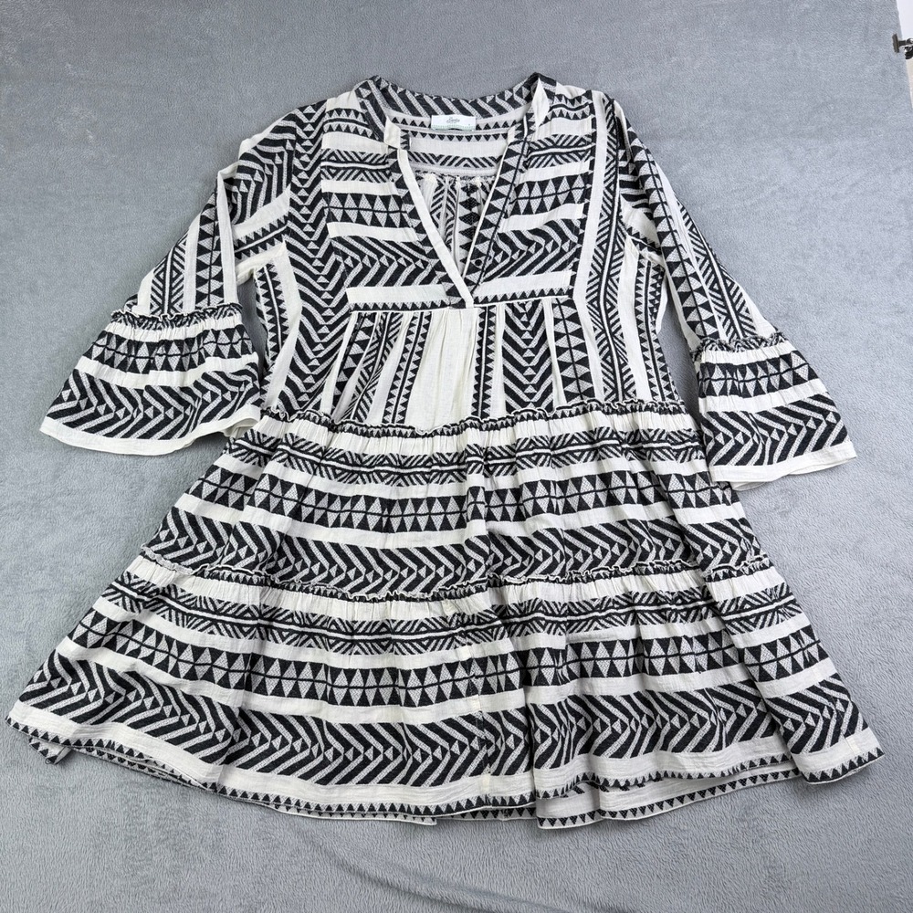 Devotion Twins Ella Geometric Jacquard Tiered Mini Dress Black White Small